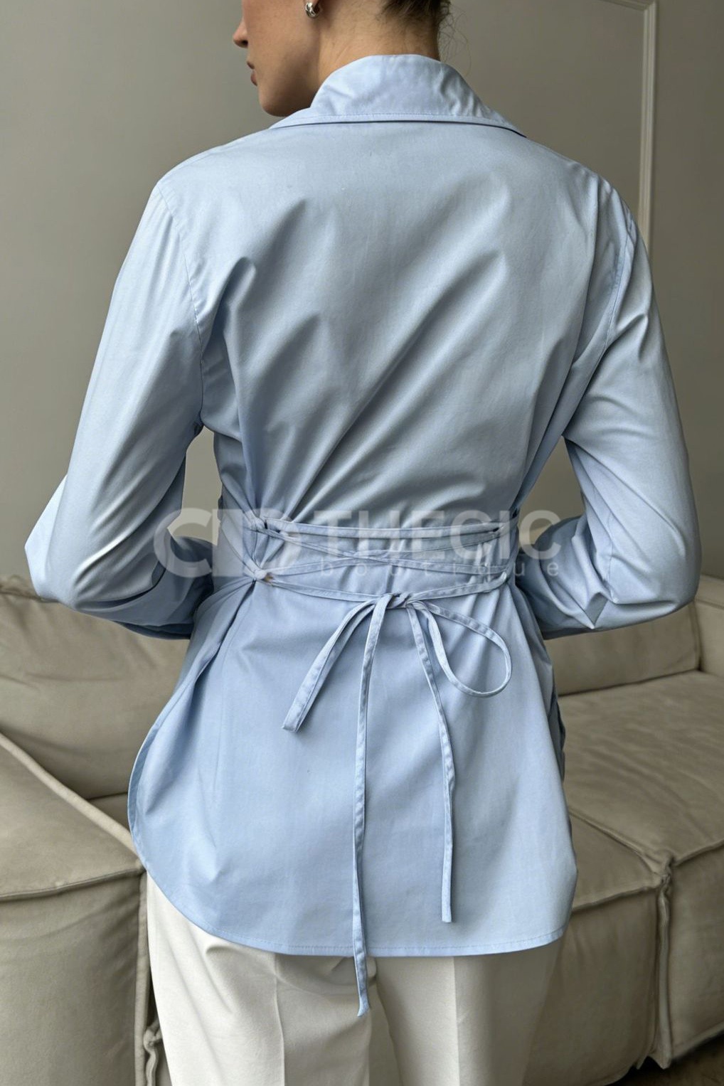 Cotton Poplin Back Tie Button-Up Shirt