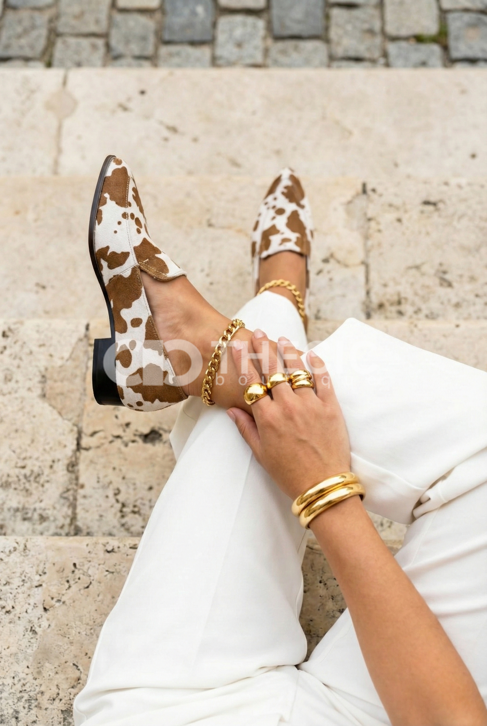 Cow Print Pointed-Toe Slip-On Loafers