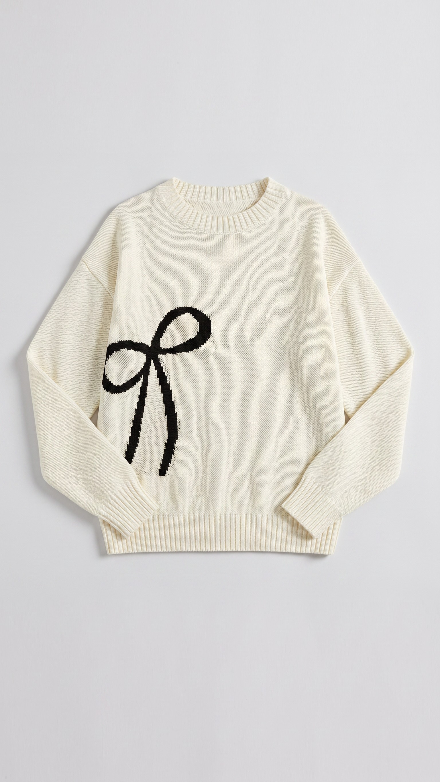 Crew Neck Ribbed Knit Bow Sweater