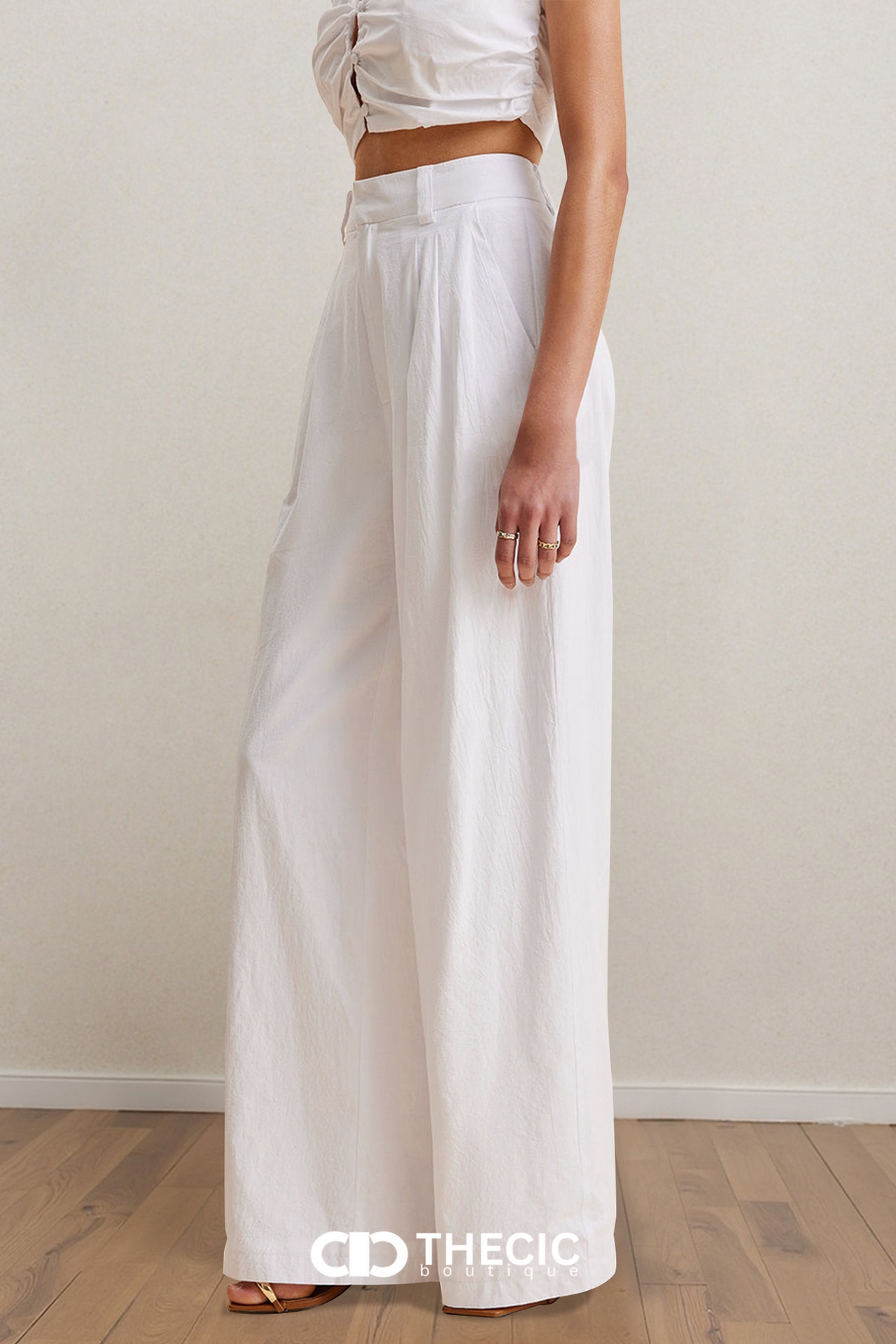 Crinkled Pleated Strapless Peplum Top Trousers Set