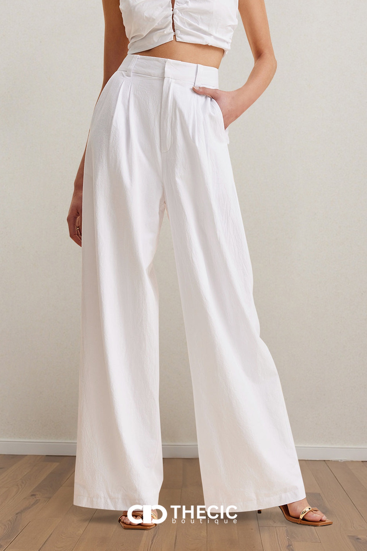 Crinkled Pleated Strapless Peplum Top Trousers Set