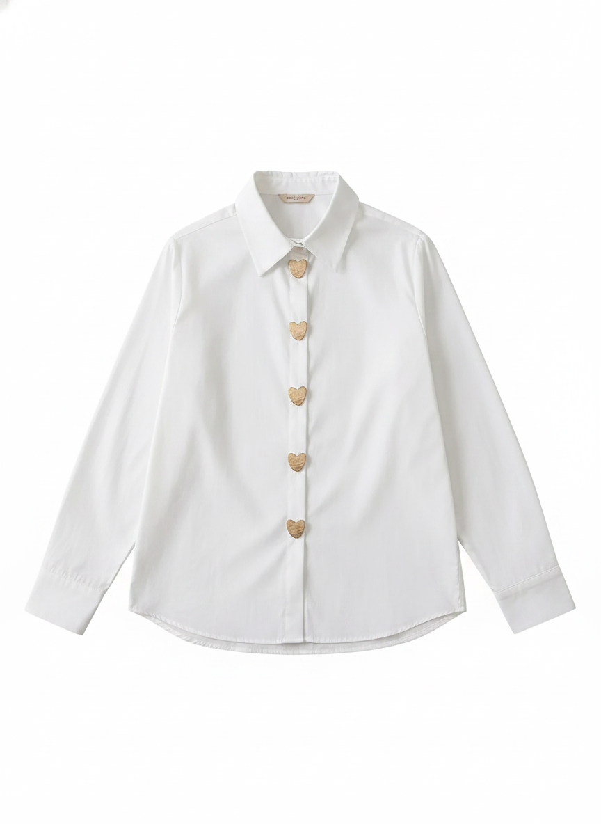 Crisp Cotton Heart Button Relaxed Shirt