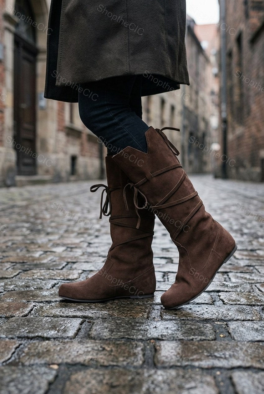 Criss-Cross Lace-Up Suede Flat Knee-High Boots