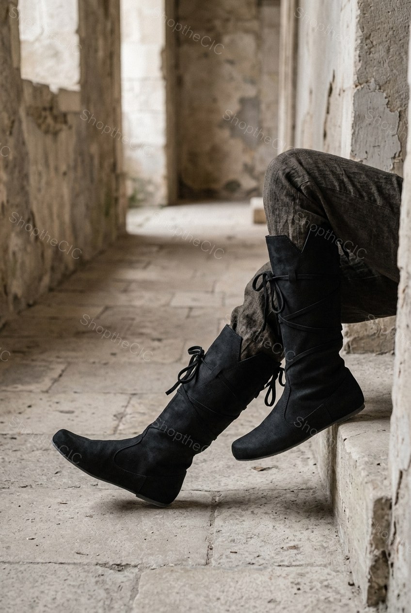 Criss-Cross Lace-Up Suede Flat Knee-High Boots