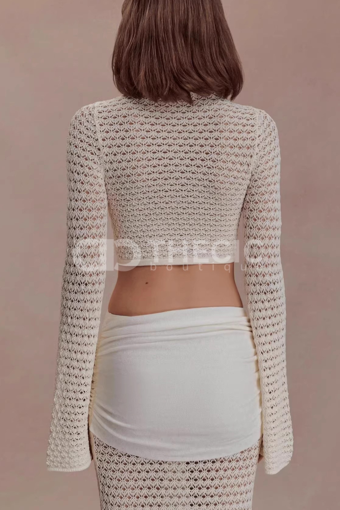 Crochet Knit Gold Buckle Crop Top Maxi Set
