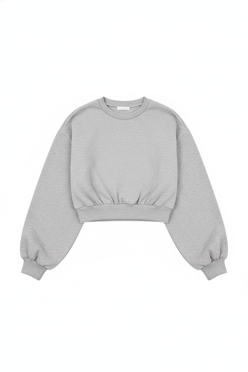 Cropped Balloon Sleeve Wrap Waist Sweatshirt