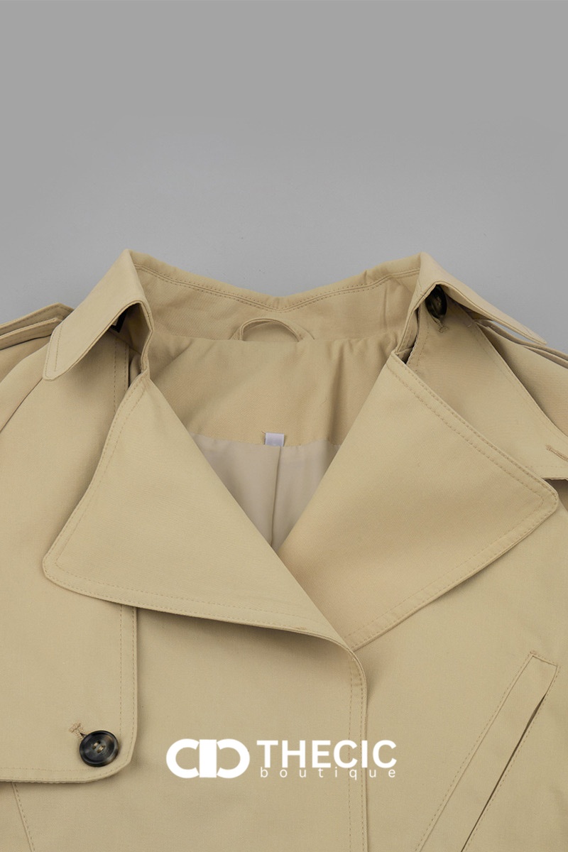 Cropped Belted Double-Breasted Trench Jacket