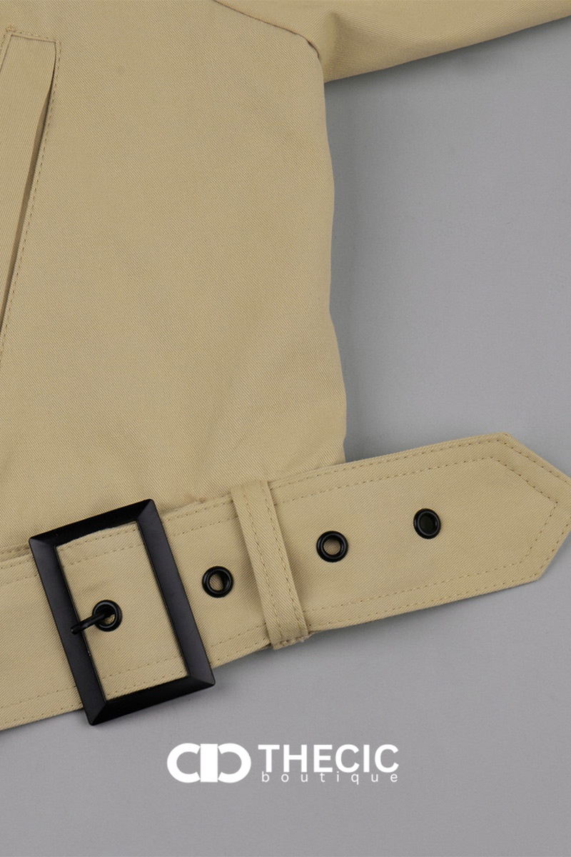 Cropped Belted Double-Breasted Trench Jacket