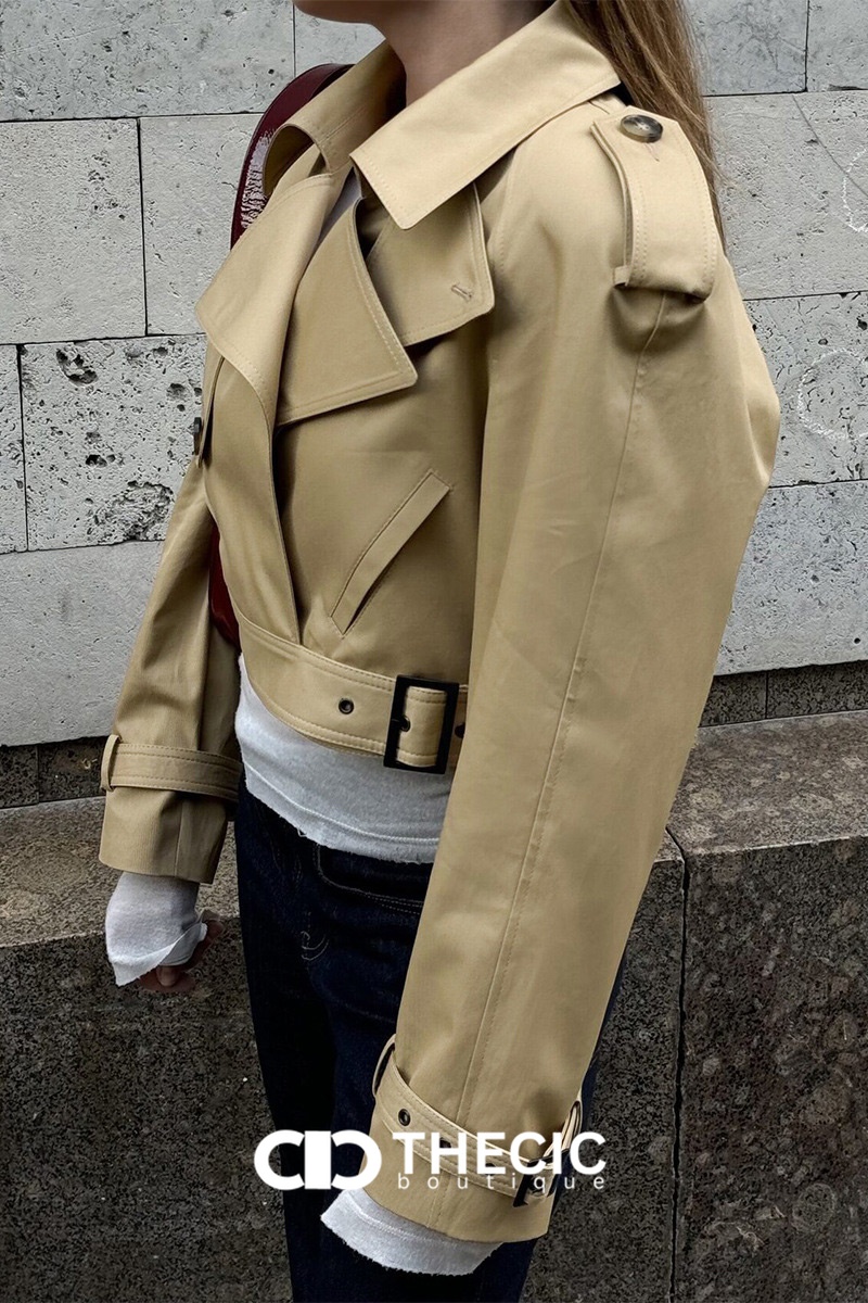 Cropped Belted Double-Breasted Trench Jacket
