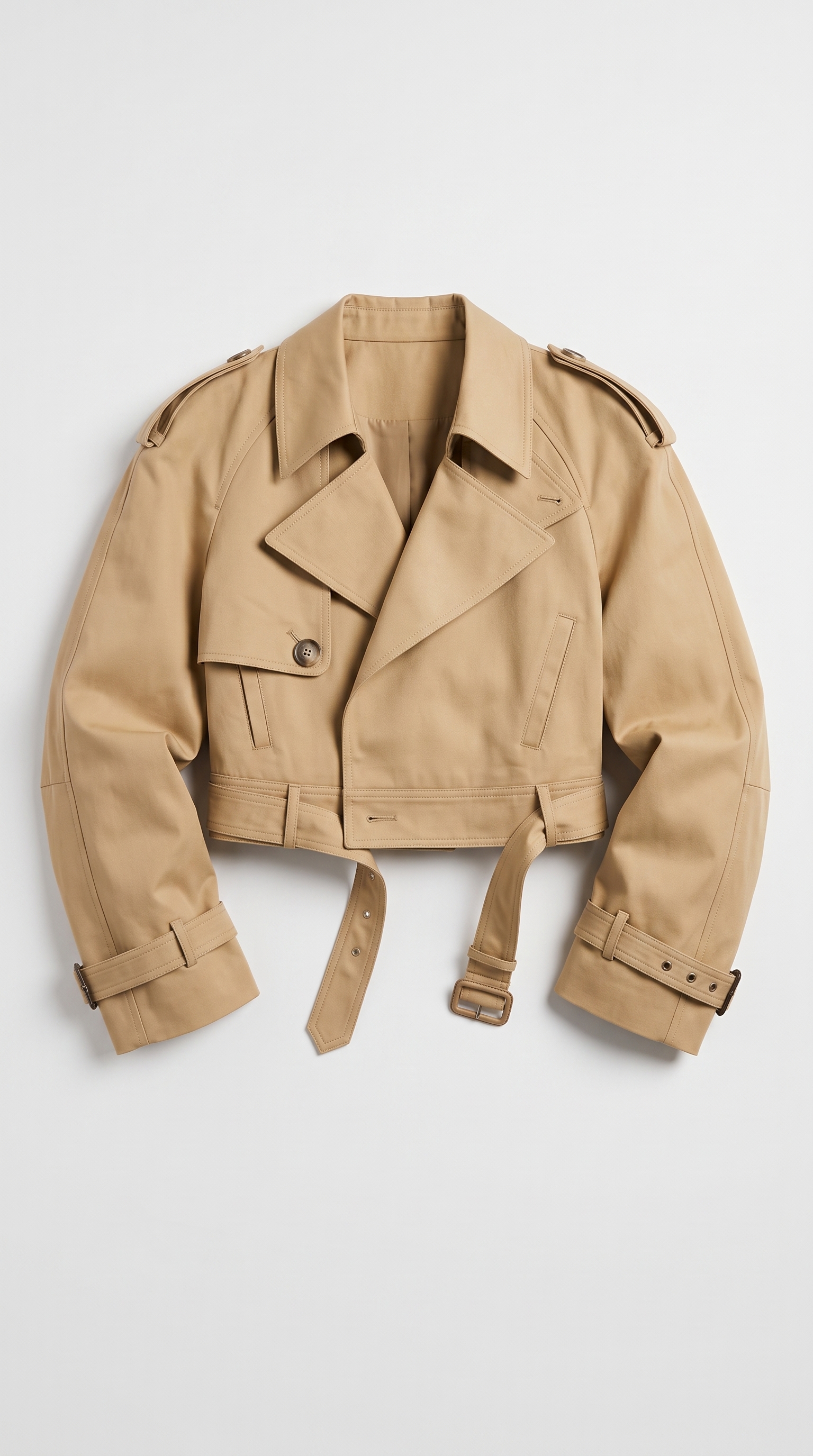 Cropped Belted Double-Breasted Trench Jacket