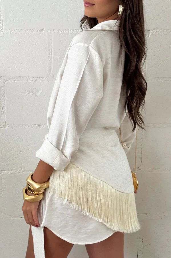 Solid Color Shirt and Tassel Tie-Up Skirt Set