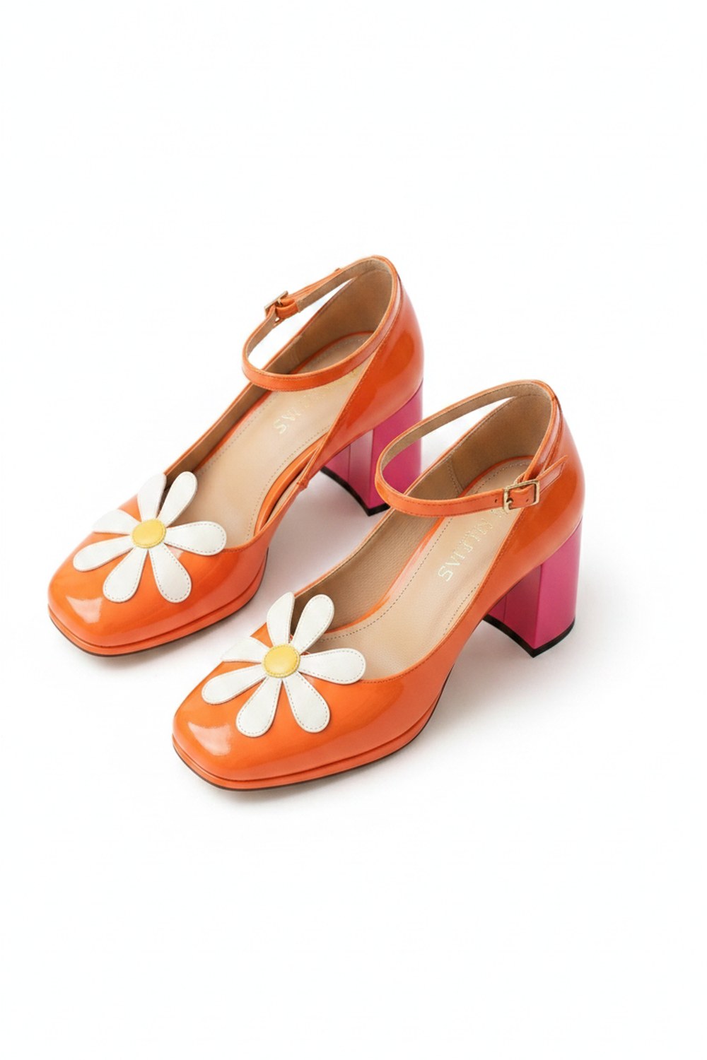 Daisy Appliqué Square-Toe Block Heel Pumps