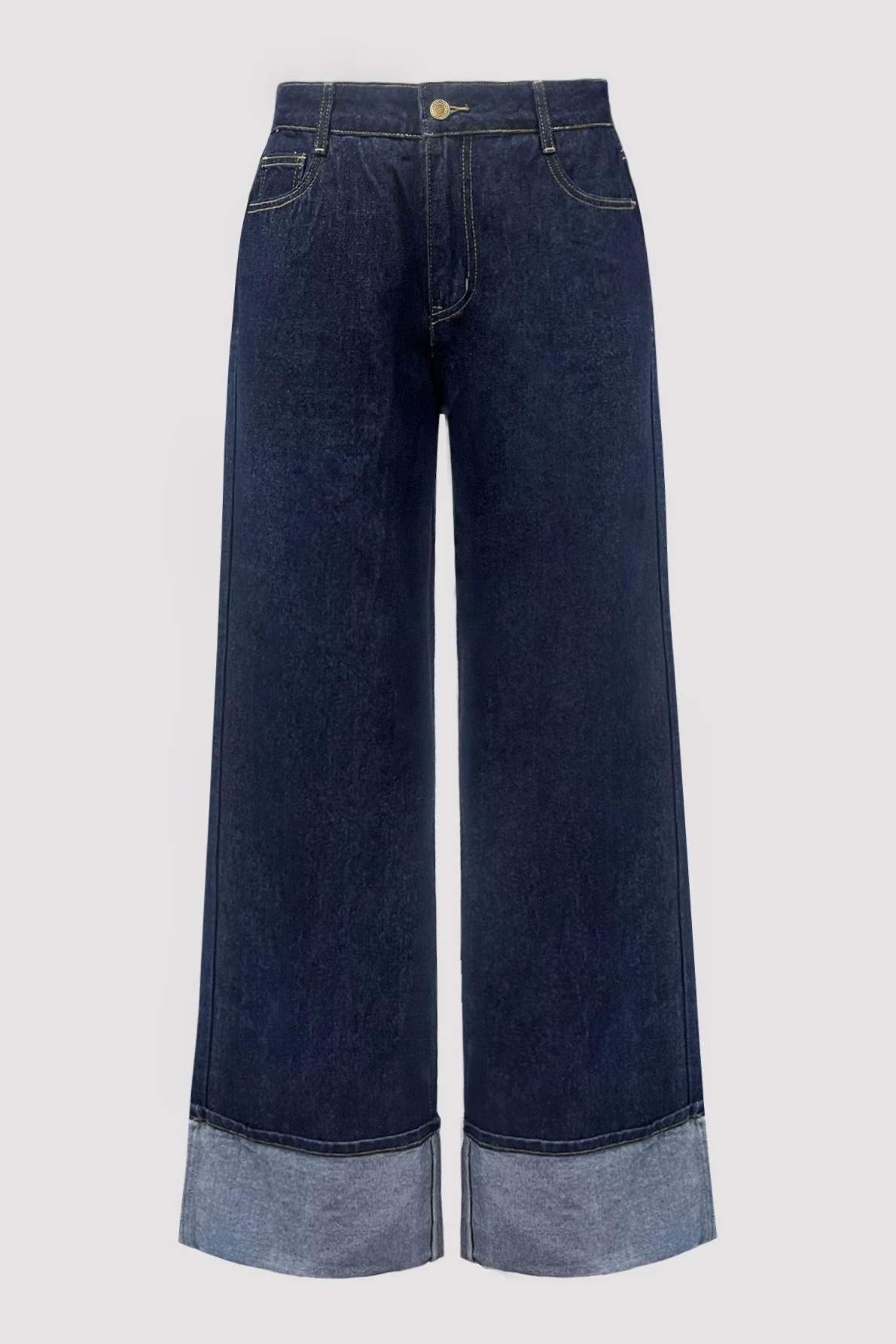 Dark Wash Cuffed Hem Wide Leg Jeans