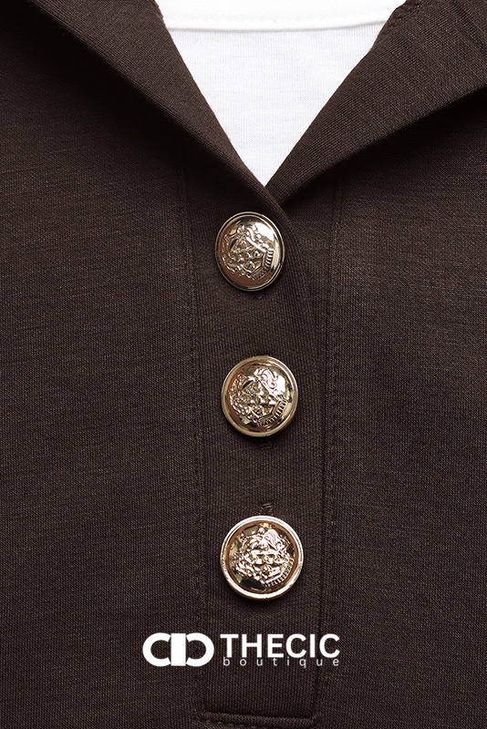 Decorative Button Henley Cropped Hooded Top