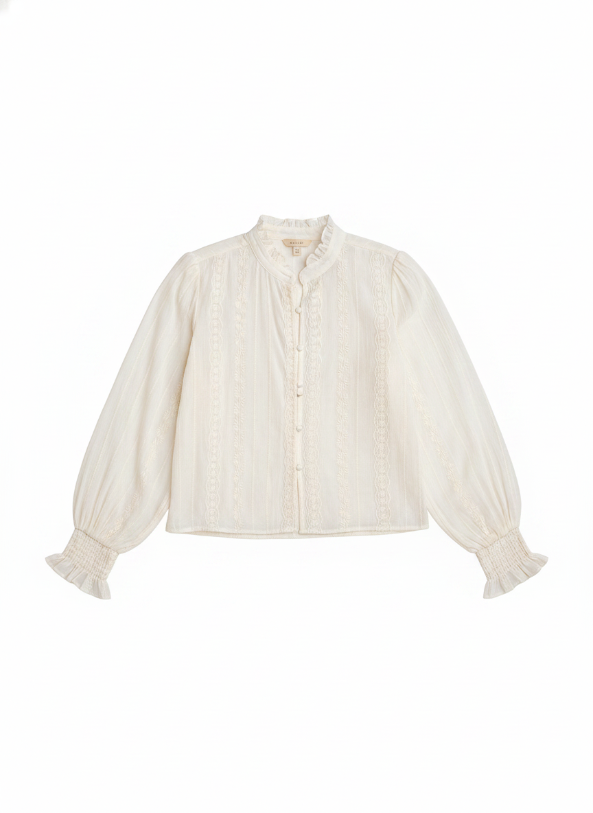 Delicate Embroidered Ruffled Sleeve Blouse