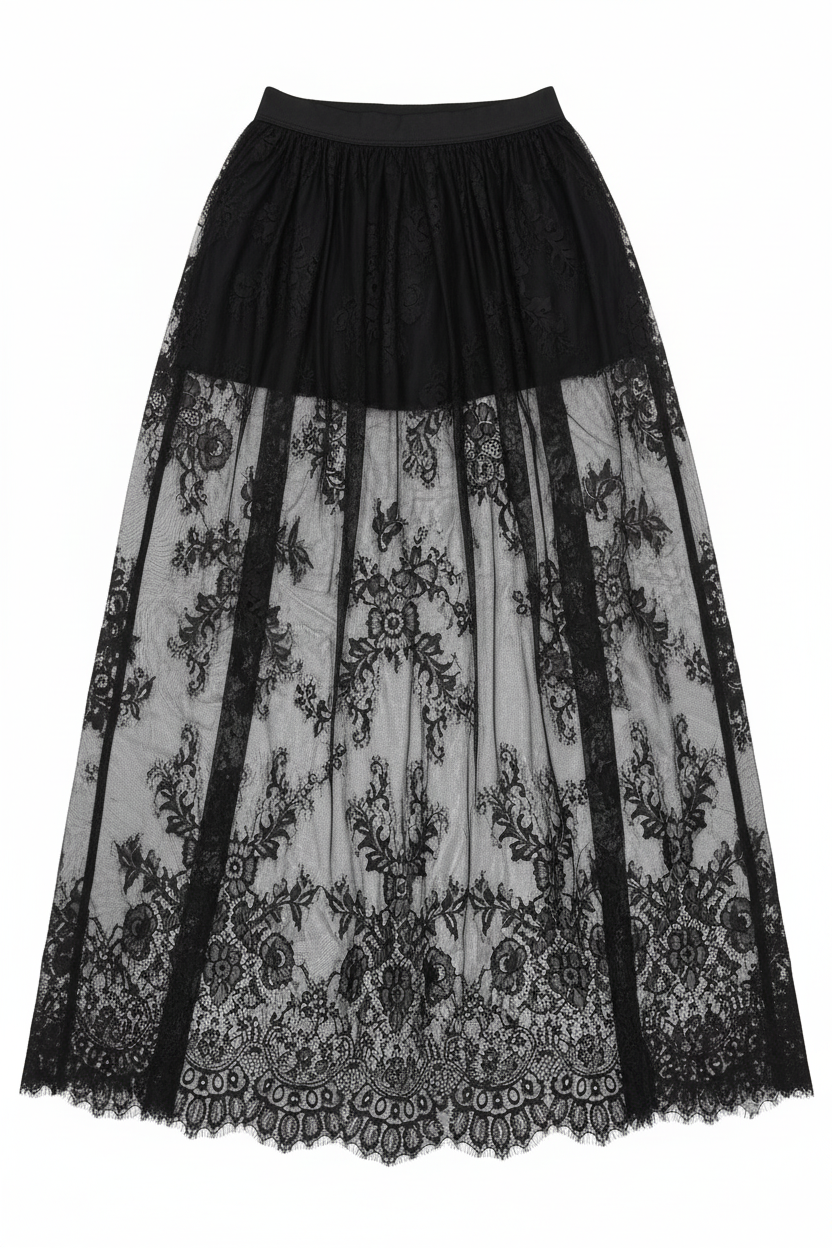 Delicate Floral Lace Sheer Maxi Skirt