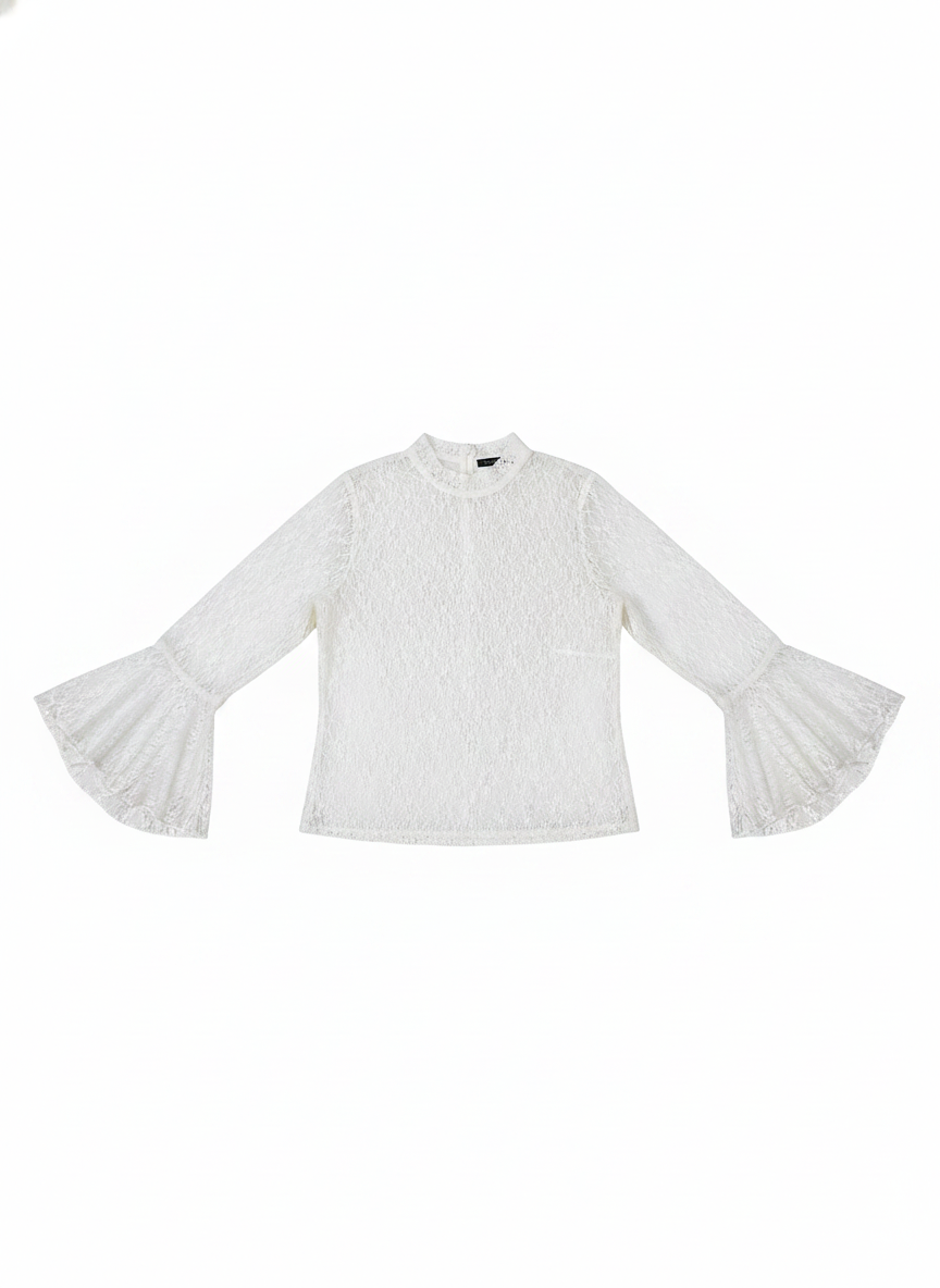 Delicate Lace High Neck Bell Sleeve Blouse