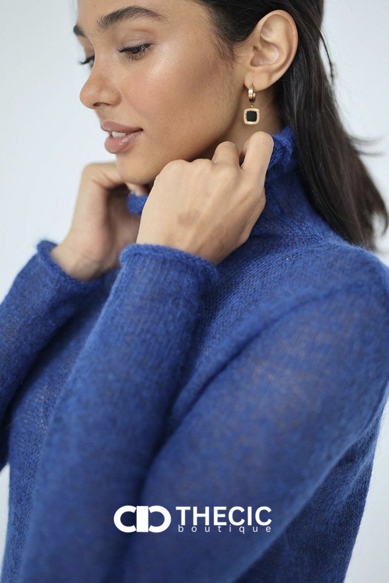 Delicate Sheer Knit Turtleneck Pullover Sweater