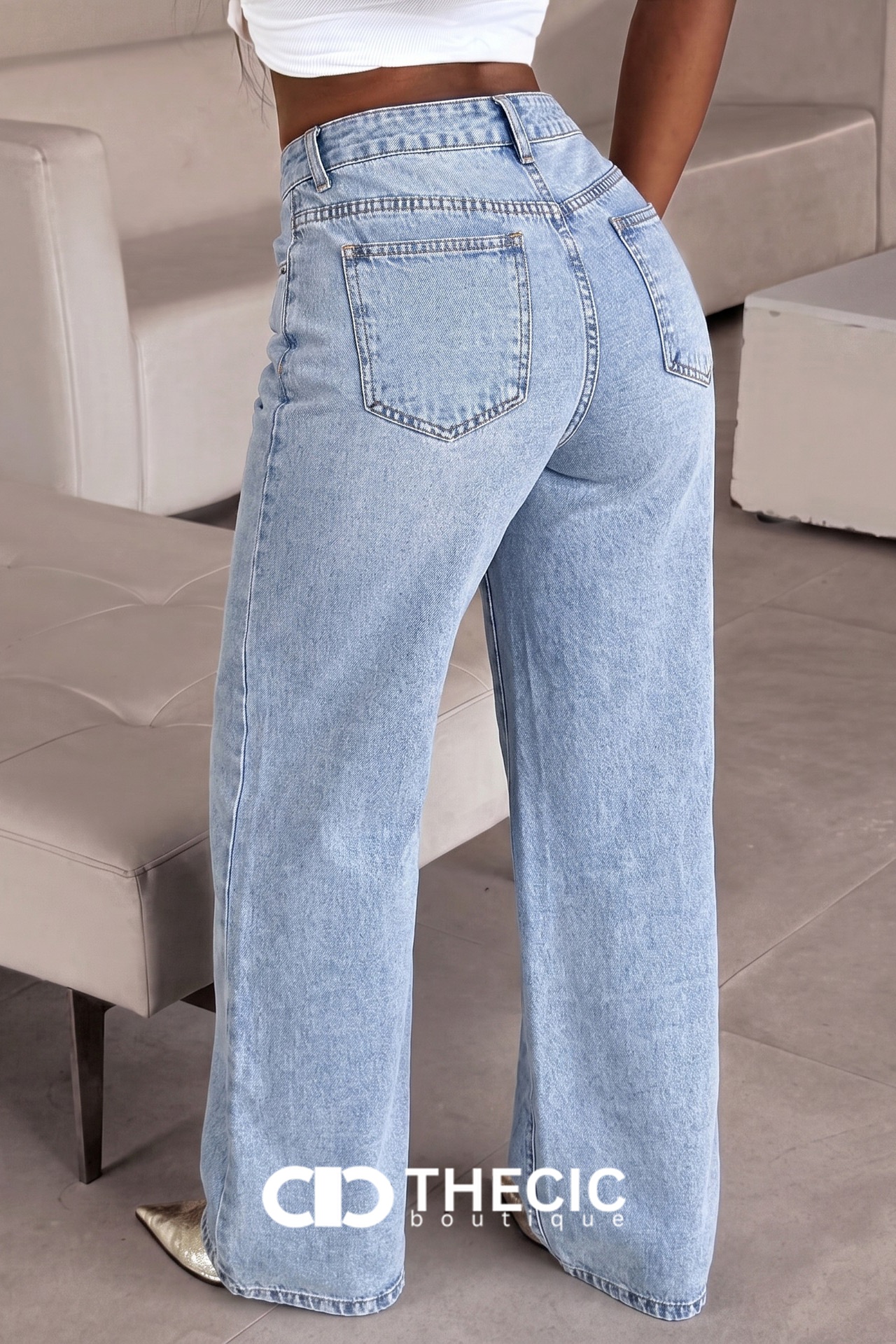 Denim Asymmetrical Waist Wide Leg Jeans