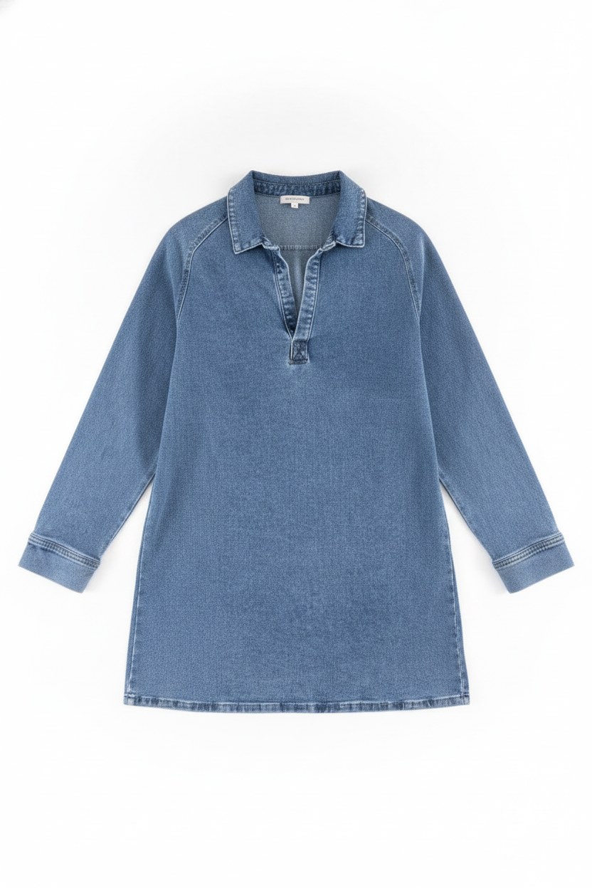 Denim Collared Long Sleeve Mini Dress