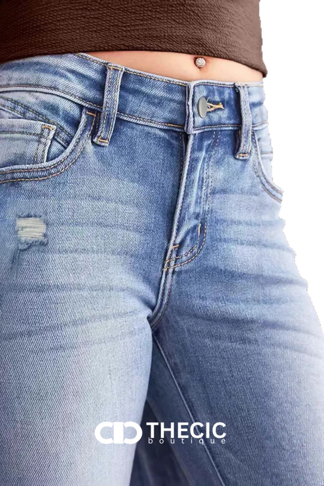 Denim Front Seam Flared Jeans Raw Hem