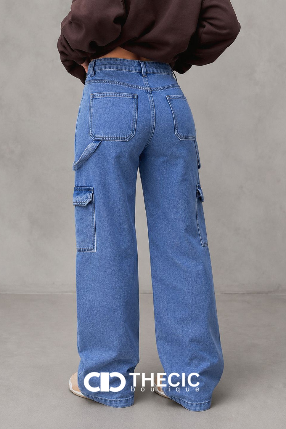 Denim High-Waist Wide-Leg Cargo Pants