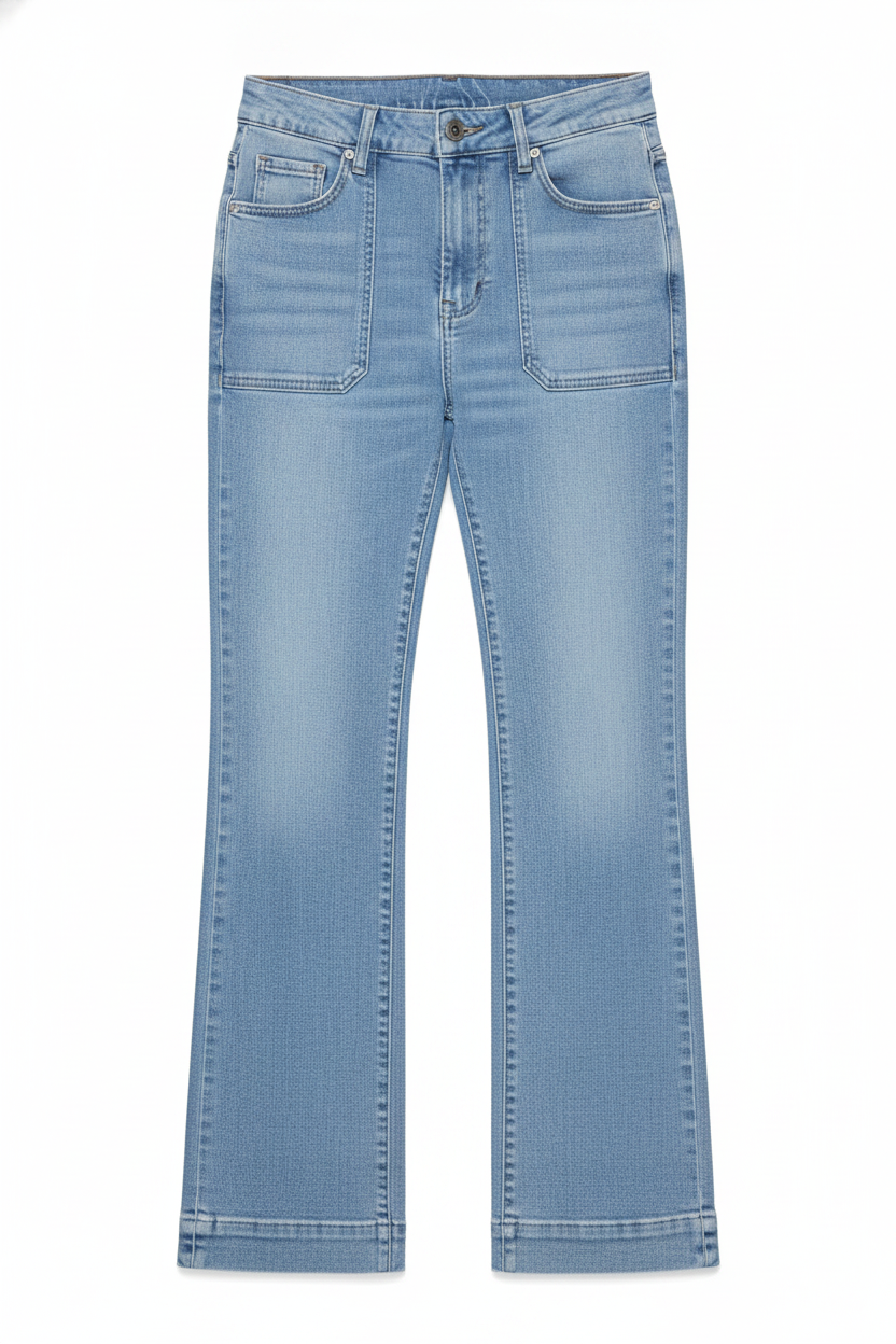 Denim High-Waisted Wide-Leg Patch Pocket Jeans