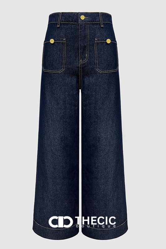 Denim Patch Pocket Wide-Leg Pants