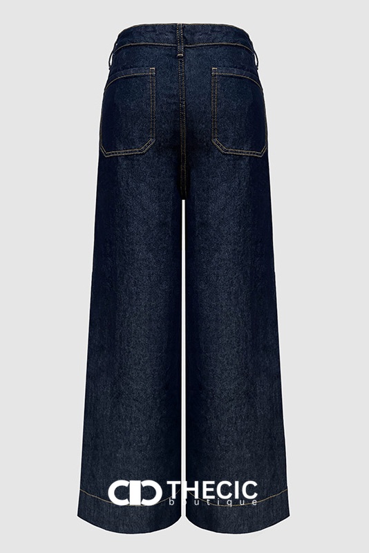 Denim Patch Pocket Wide-Leg Pants
