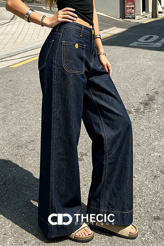 Denim Patch Pocket Wide-Leg Pants