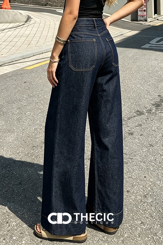 Denim Patch Pocket Wide-Leg Pants