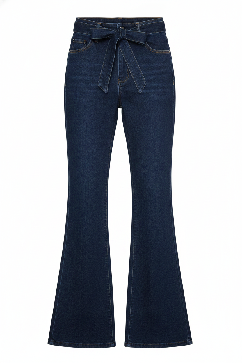 Denim Tie-Waist High-Rise Flared Pants