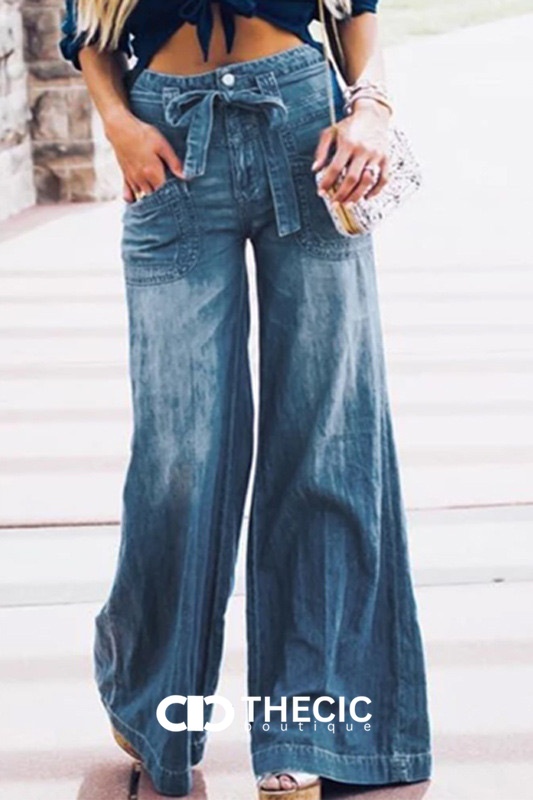 Denim Tie-Waist Wide-Leg Pants