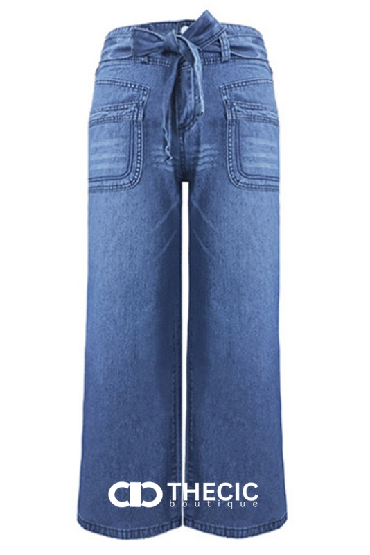 Denim Tie-Waist Wide-Leg Pants