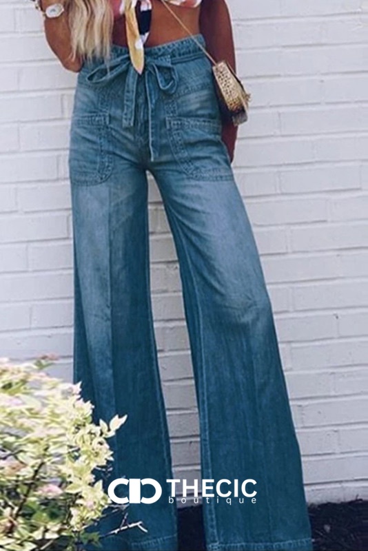 Denim Tie-Waist Wide-Leg Pants