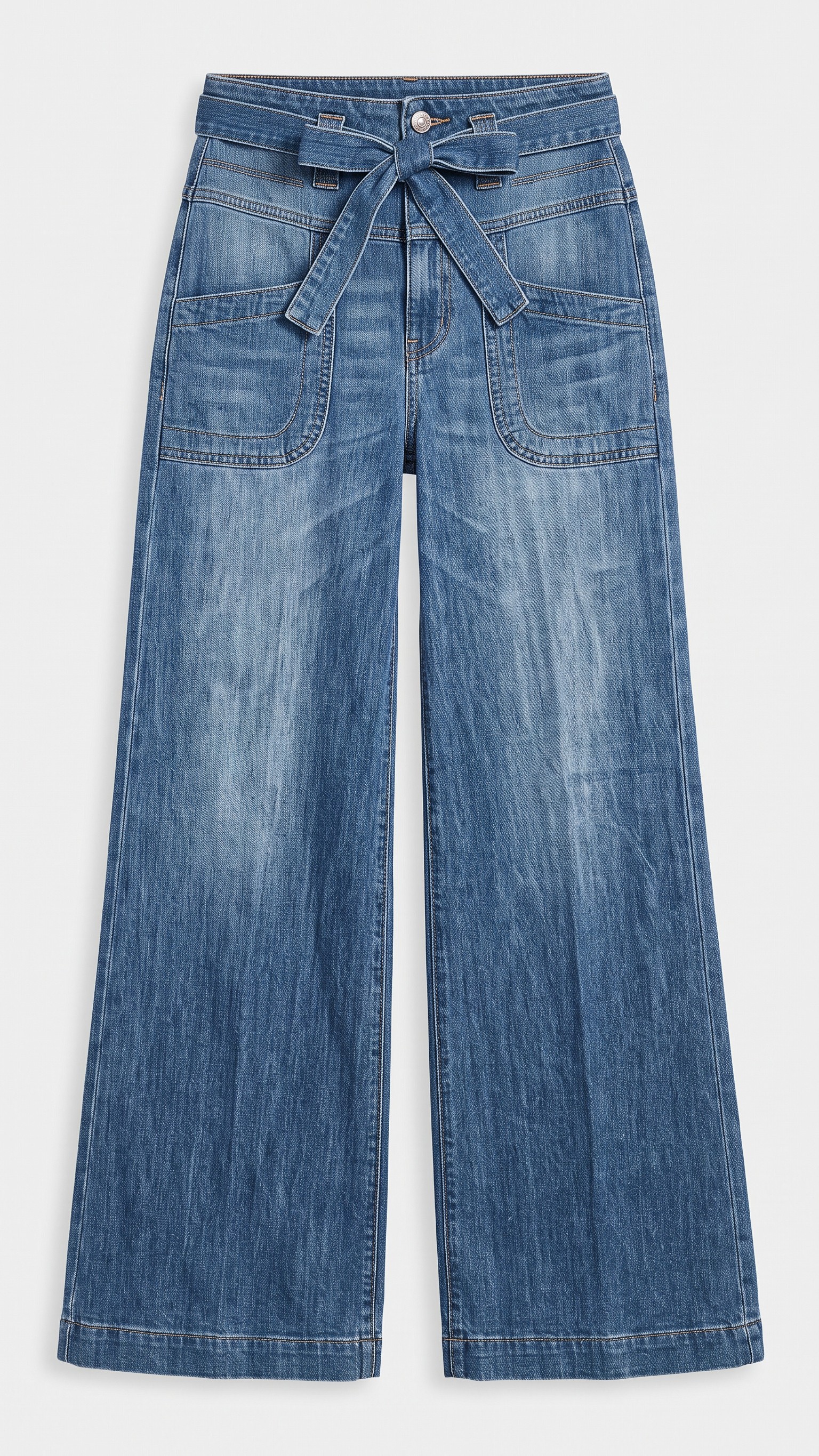 Denim Tie-Waist Wide-Leg Pants