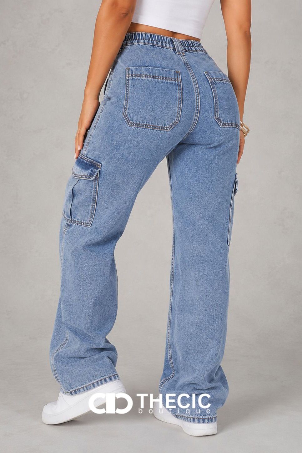 Denim Wide-Leg Cargo Pants with Utility Pockets