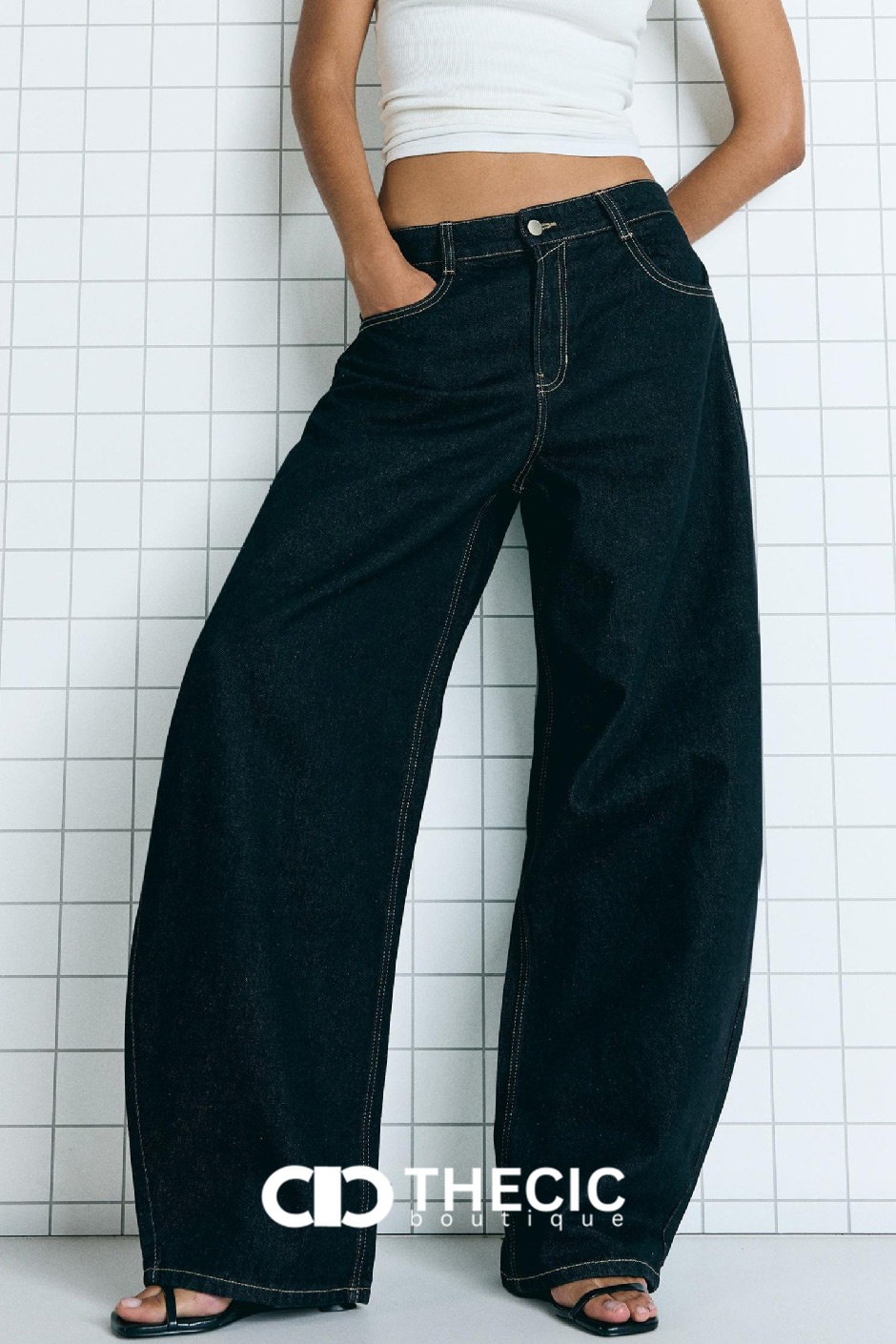 Denim Wide-Leg Relaxed Fit Pants