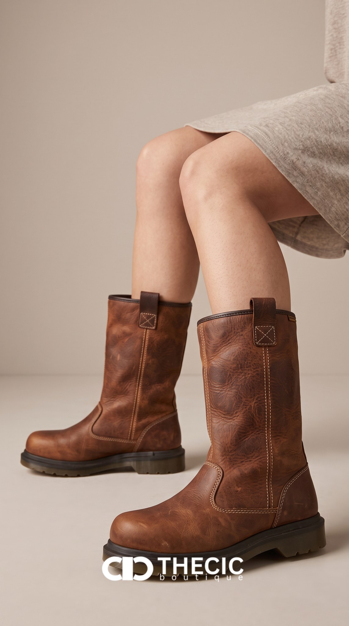 Distressed Leather Sherpa Lined Pull-On Boots
