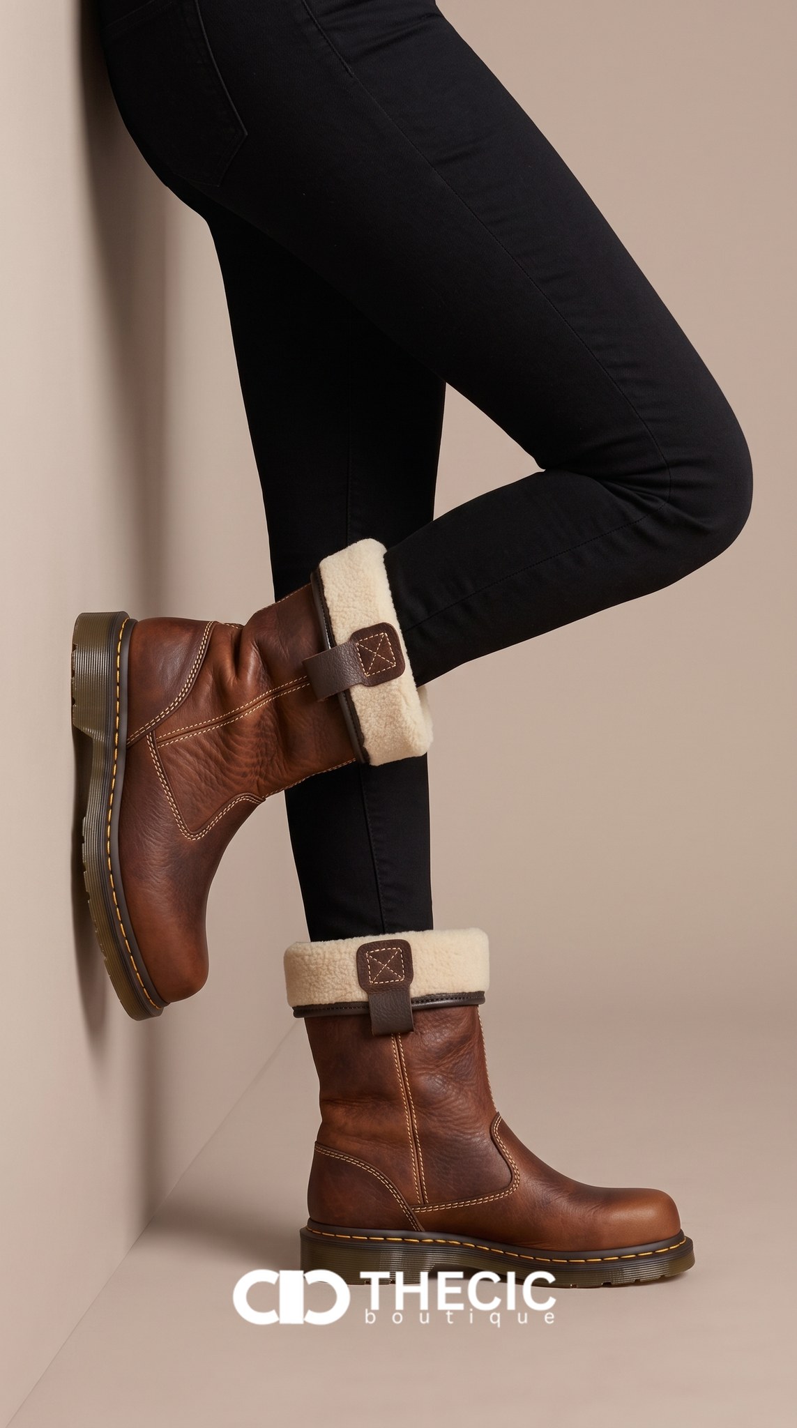 Distressed Leather Sherpa Lined Pull-On Boots