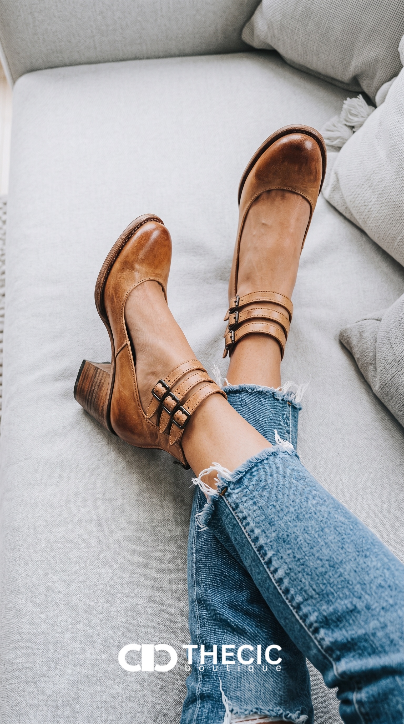 Distressed Leather Triple Buckle Ankle Strap Pumps