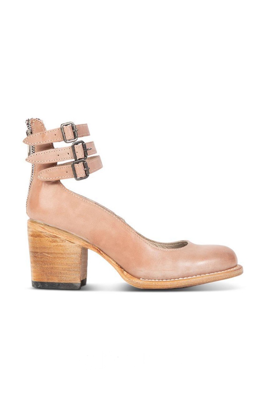 Distressed Leather Triple Buckle Ankle Strap Pumps