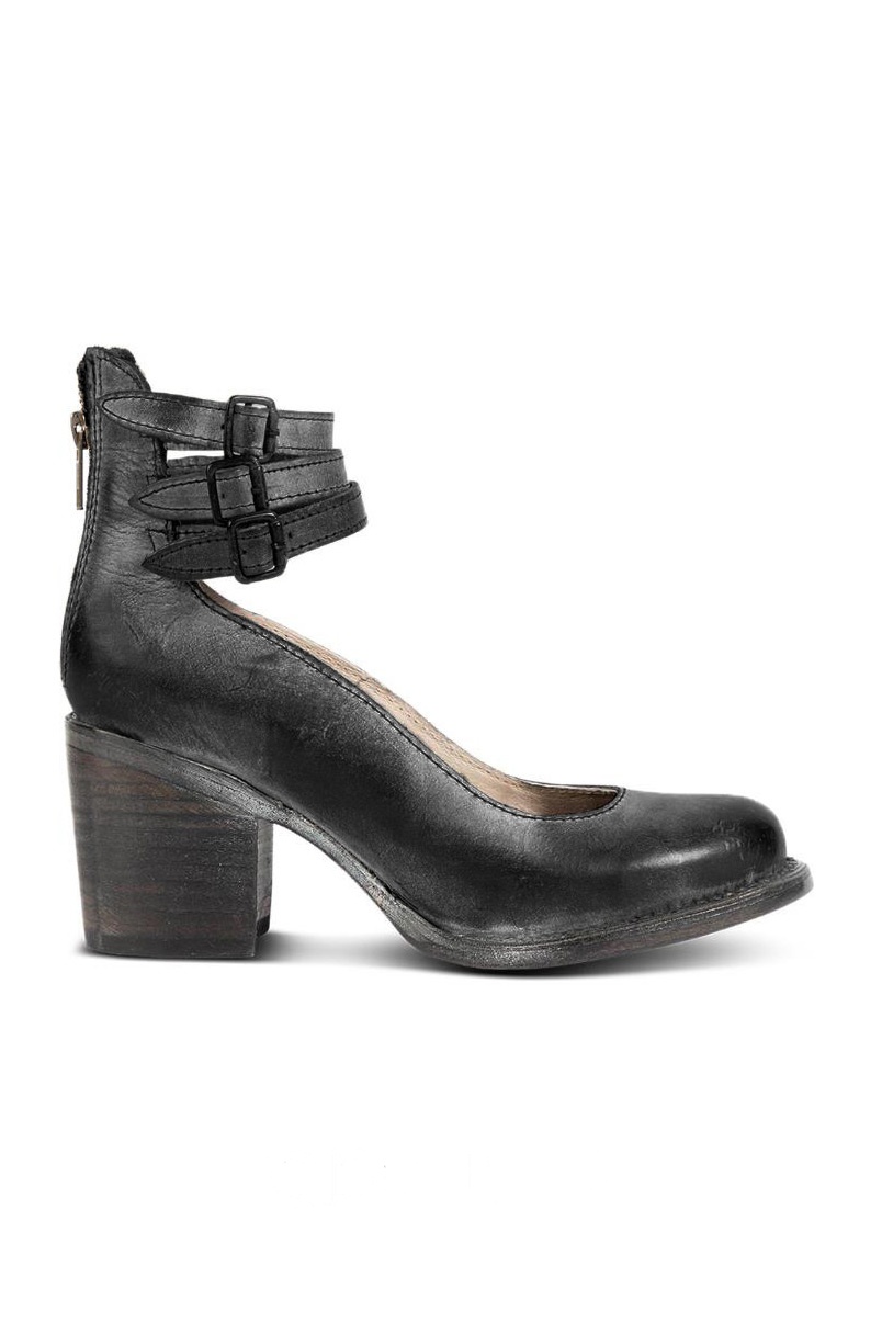 Distressed Leather Triple Buckle Ankle Strap Pumps