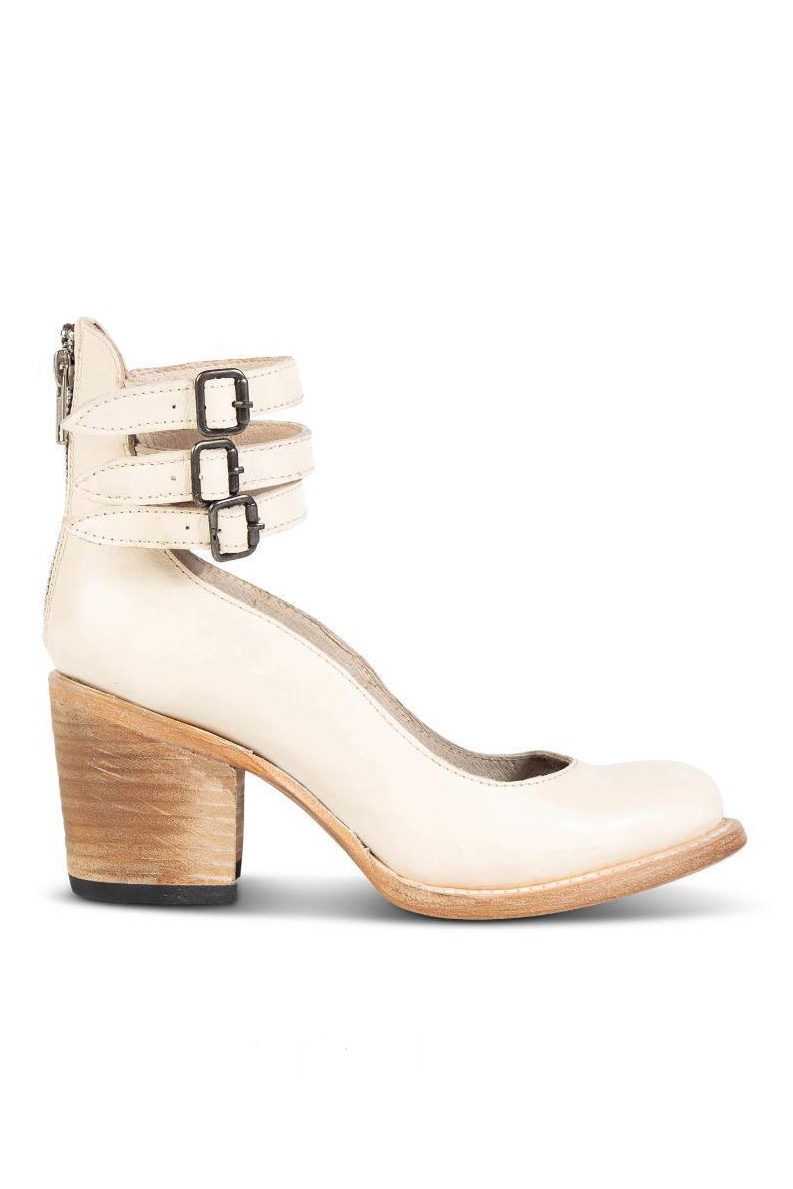Distressed Leather Triple Buckle Ankle Strap Pumps