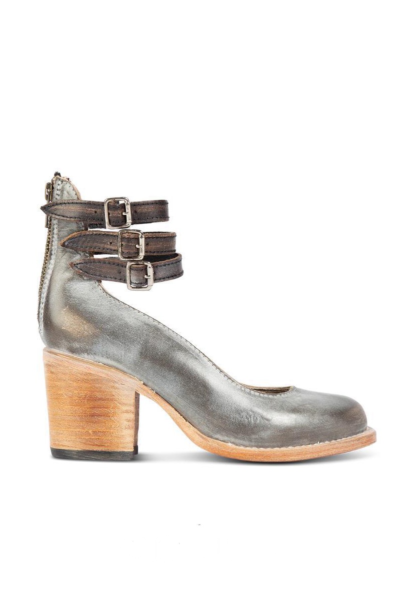 Distressed Leather Triple Buckle Ankle Strap Pumps