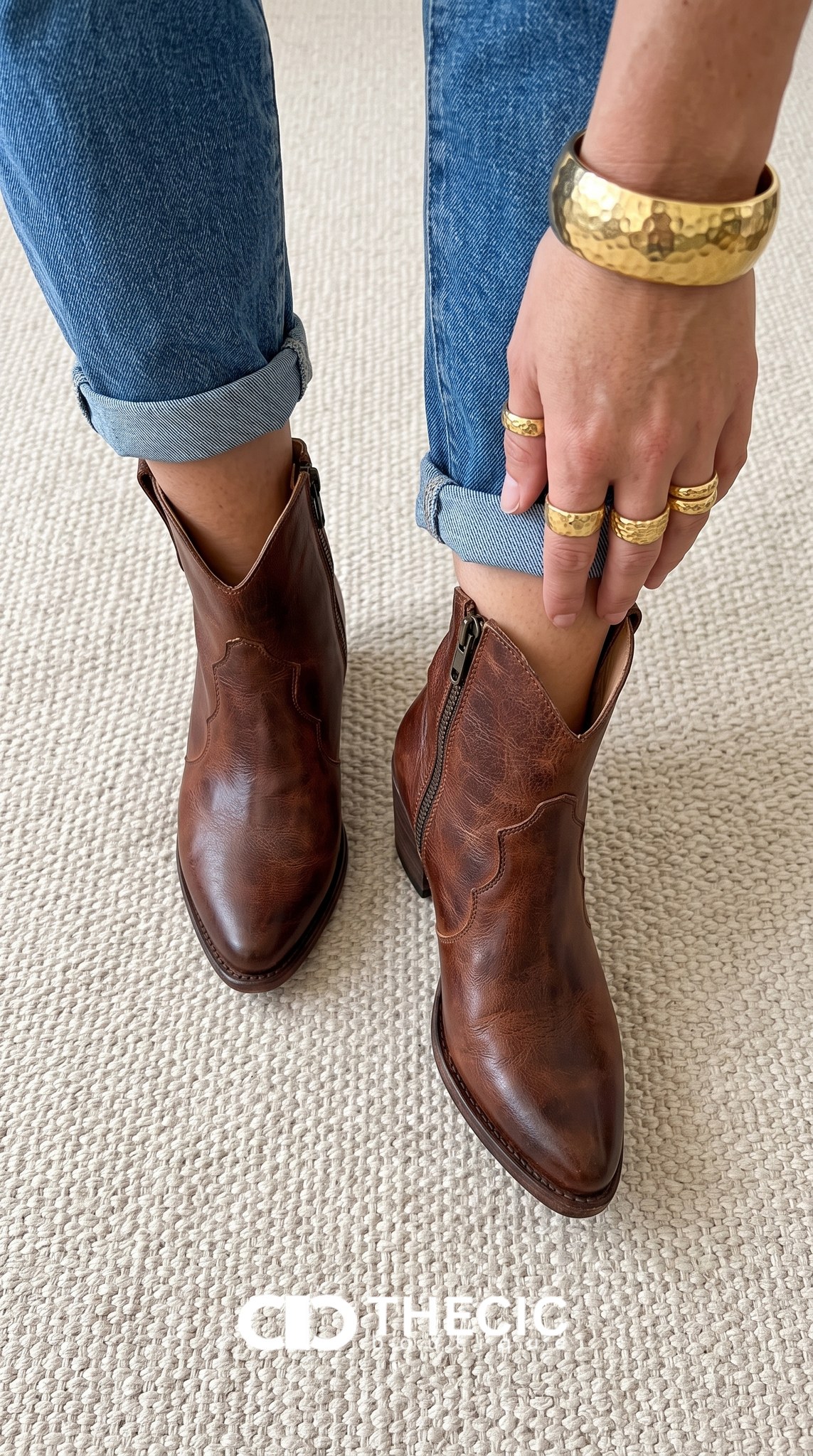 Distressed Leather Pointed-Toe Block Heel Ankle Boots