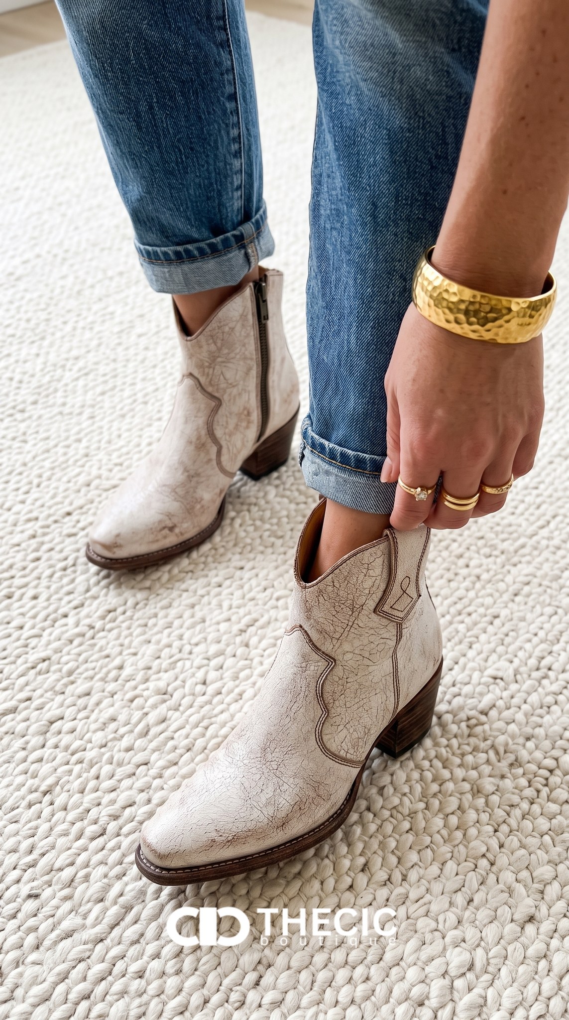 Distressed Leather Pointed-Toe Block Heel Ankle Boots