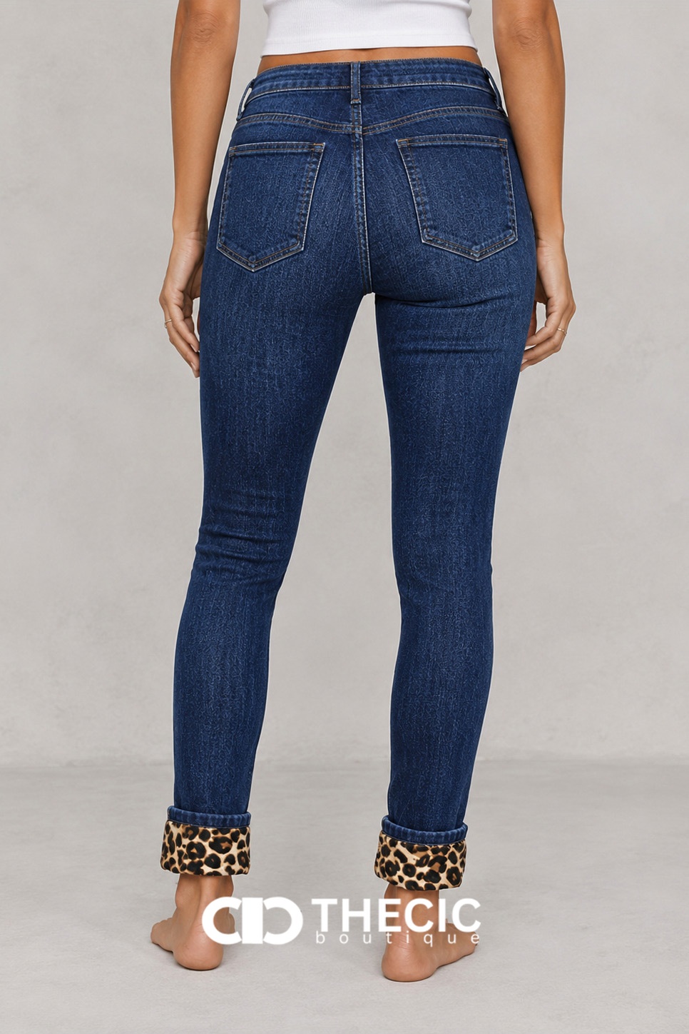 Distressed Ripped Leopard Patch Skinny Denim Jeans
