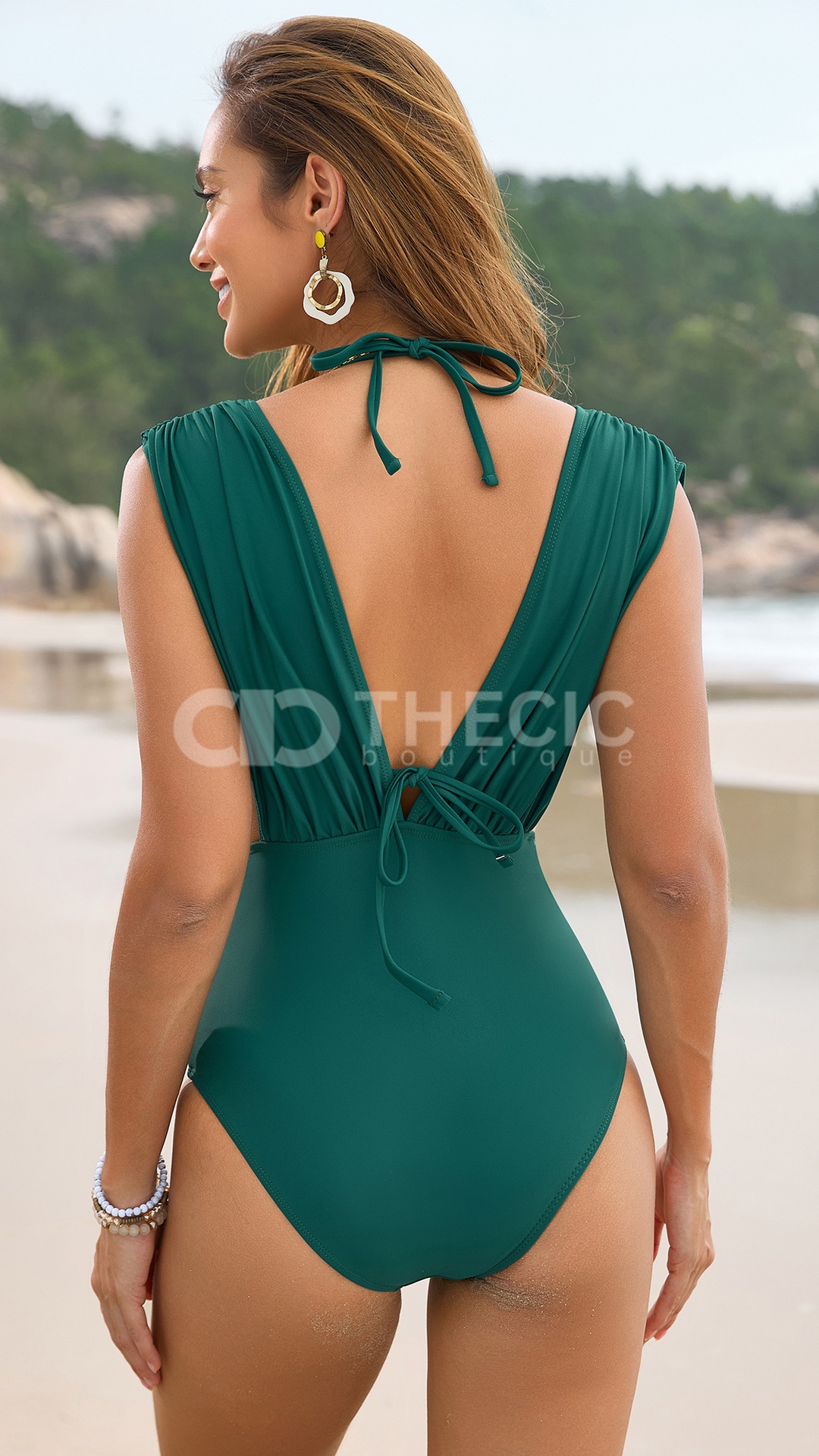 Draped Halter Plunge Cutout One-Piece Swimsuit