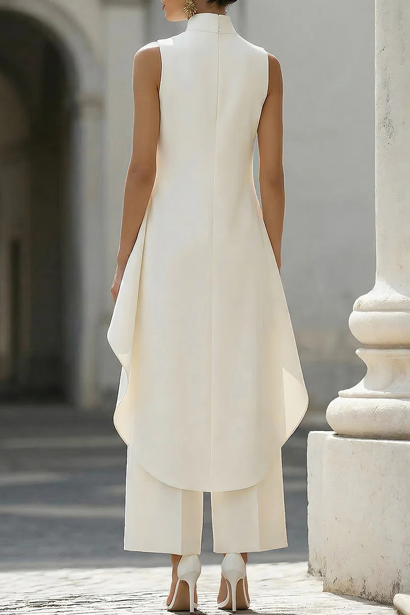 Draped Mock Neck Sleeveless Wide-Leg Trouser Set